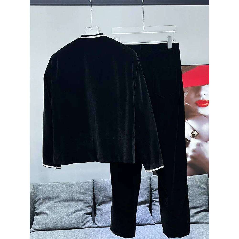 Trendy Male Veet Two-Piece Set 2024 Autumn New Fashion Men's Hot Dia Long-Sleeve Jacket Trousers Suit