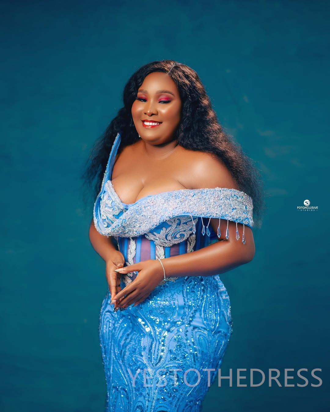 2025 Plus Size Blue Prom Dress Evening Dresses Mermaid Formal Gowns For Black Women One Shoulder Pearls Beaded Lace Birthday Dress Second Reception Go