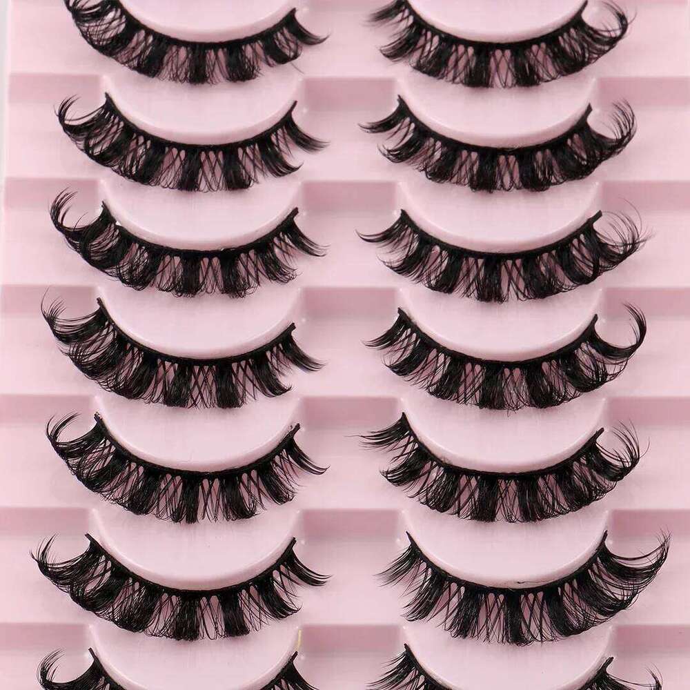 10 Pairs Strip D Curl Natural Look Fluffy Volume Wispy Russian Lashes 3D Effect Fake Eyelashes X250725