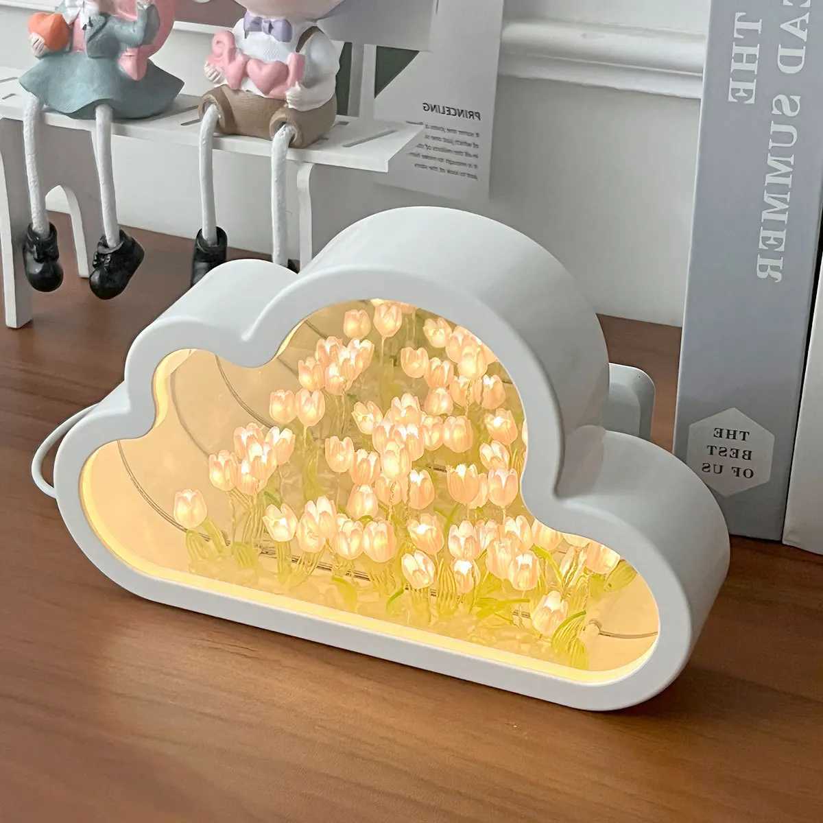 Cloud Tulip Night Light Handmade DIY Material Flower Home Decor Mirror Creative Atmosphere Lamp Birthday Gift Valentines Day XJ250725