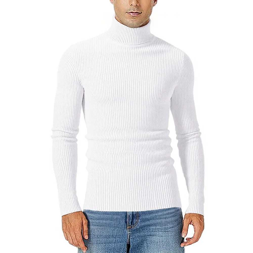 Autumn Mens Striped Sweater Windproof Turtleneck Slim Fit High Elastic Warm Knitwear Casual Basic Style Knitted Pullovers Z250725