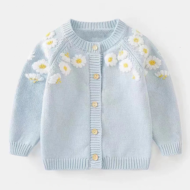 Little maven Baby Girls Sweater Lovely Light Blue Casual Clothes Autumn Children Cardigan Pretty Coat for Kids 2-7 year 250725