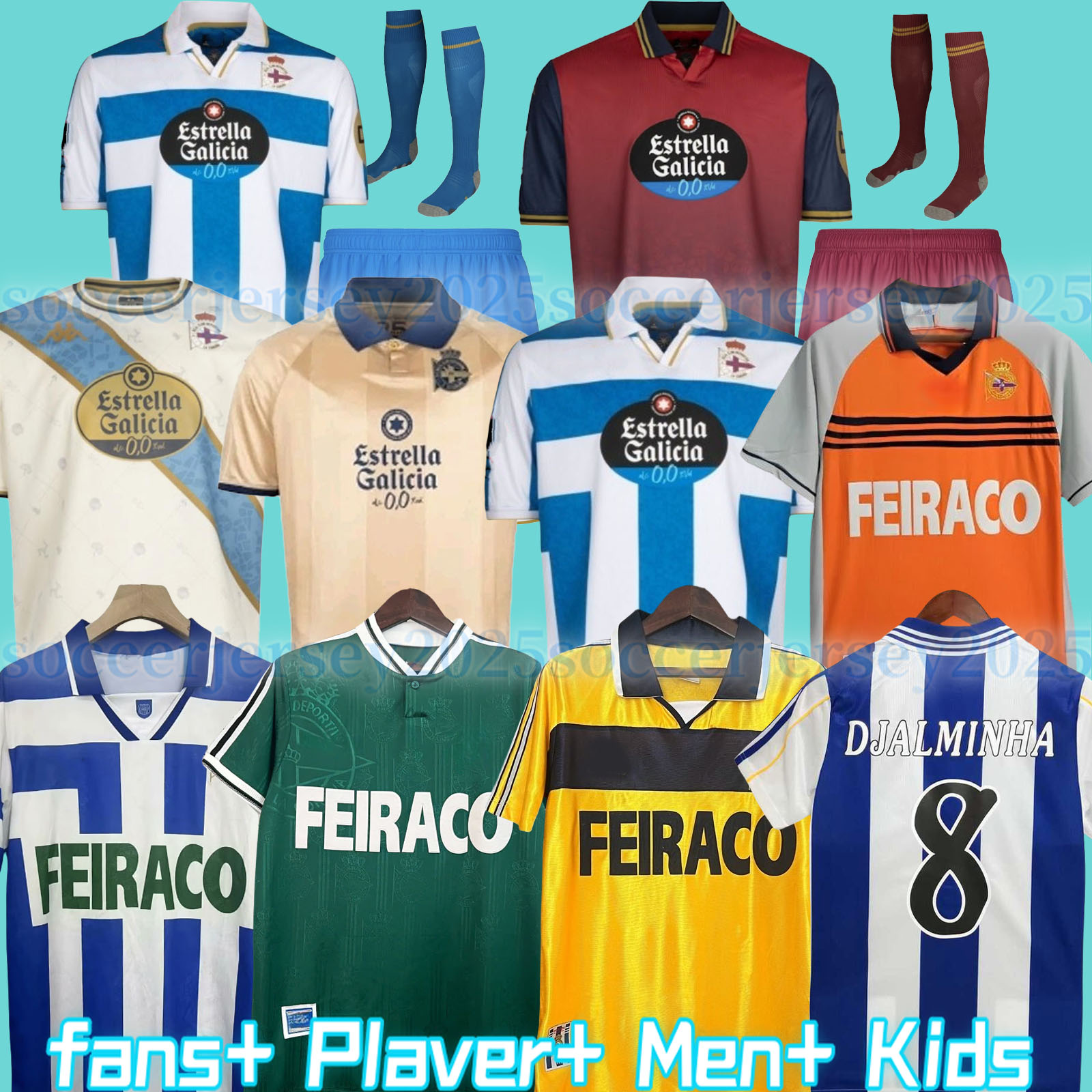 25 26 Deportivo de La CoruNa retro soccer jersey 94 98 99 00 Deportivo La Coruna 1998 1999 2000 VALERON MAKAAY bebeto BITINHO classic vintage Men kids football shirt