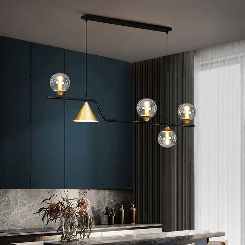 Nordic Black LED Chandelier for Living Room Kitchen Modern Home Indoor Ceiling Lighting Fixtures Glass Ball E14 Hanging Lamps XJ250725