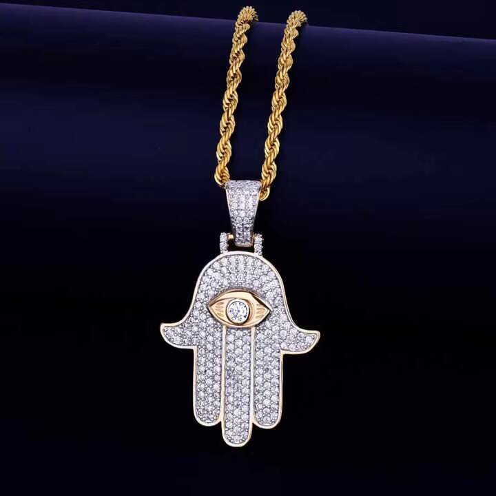 Exclusive Iced Out Fatima Hamsa Hand Pendant with VVS CZ and Moissanite Luxury Hip Hop Necklace for Unisex Fashion