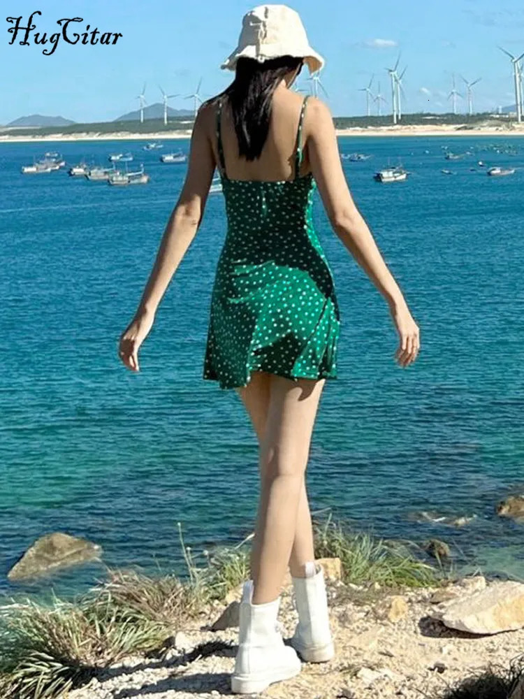 Hugcitar 2024 Summer Spot Print Slips Backless Sexy Elegant Bodycon Mini Prom Dres Casual Clothes Y2K Beach Festival 250717