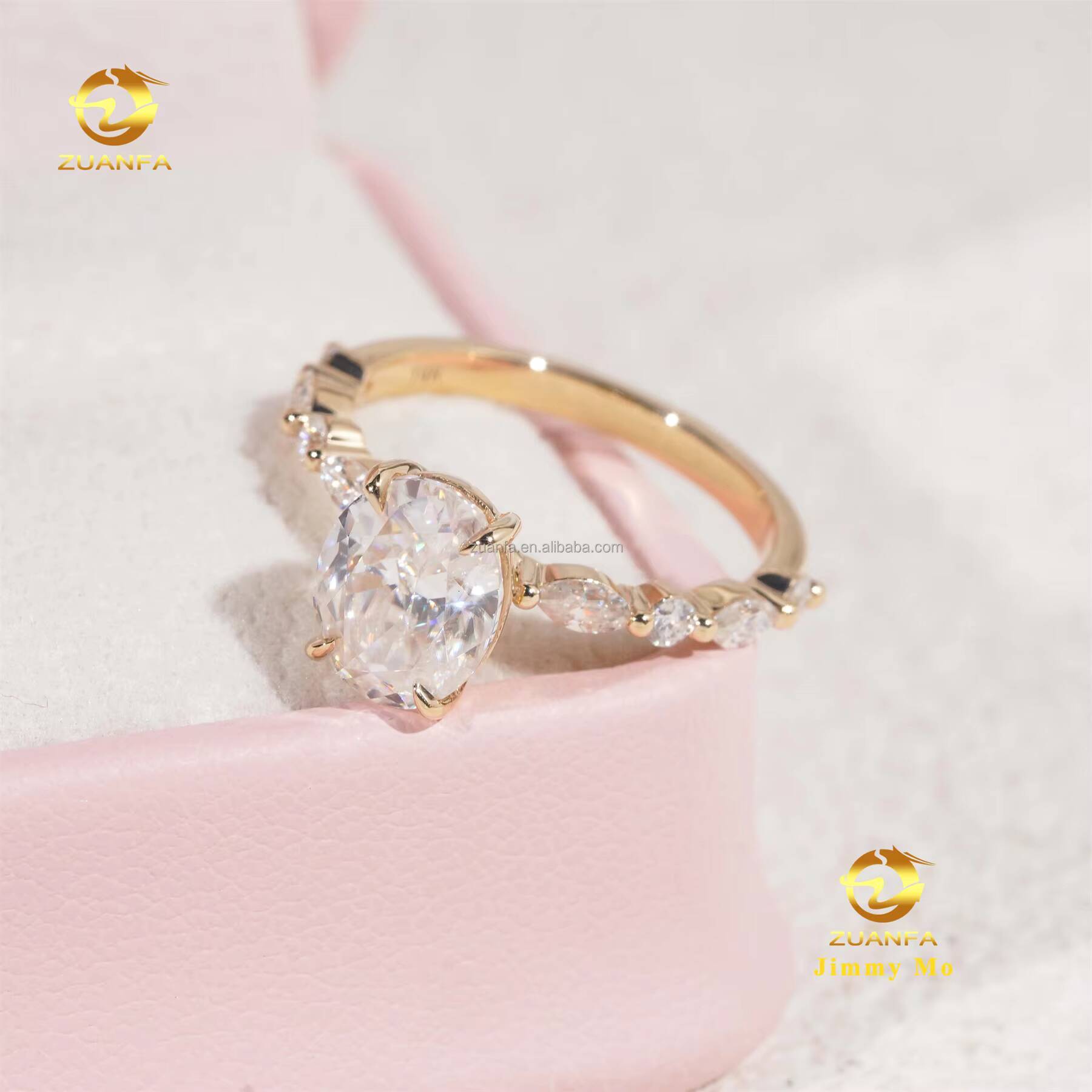 Customized Elegant Style 14k Solid Gold IGI Certificates Bridal Jewelry 2Ct CVD Lab Grown Diamond Oval Engagement Band Ring Set