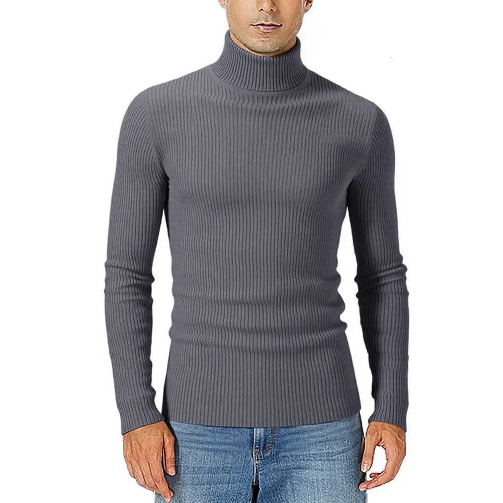 Autumn Mens Striped Sweater Windproof Turtleneck Slim Fit High Elastic Warm Knitwear Casual Basic Style Knitted Pullovers Z250725