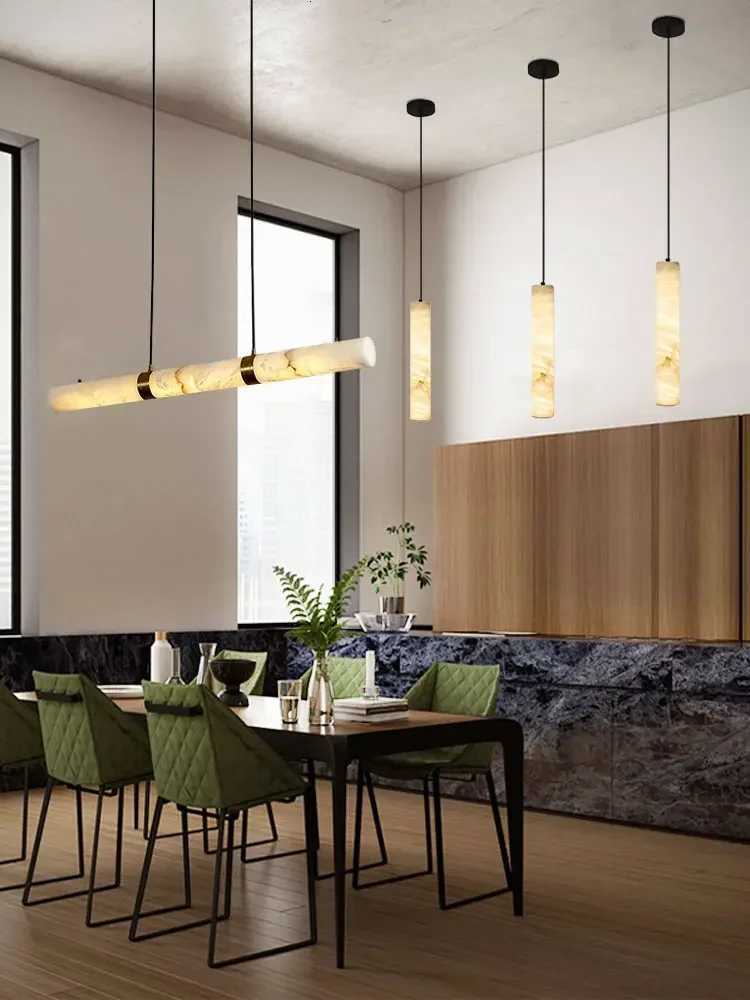 Modern Hanging Lamps Dimmable Marble Linear Chandeliers Lighting White Suspension Luminaire Led Lights Lamps for Dining Room XJ250725