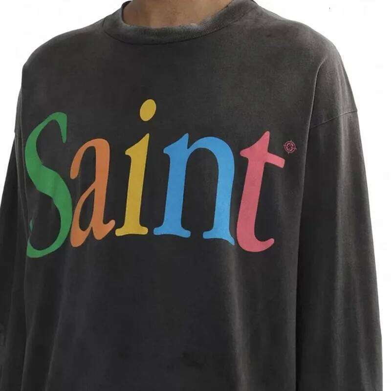 25SS New SAINT Long Sleeve T-shirt Men Woman Good Quality Washed Do Old Casual Vintage Letter Print Streetwear Hip Hop