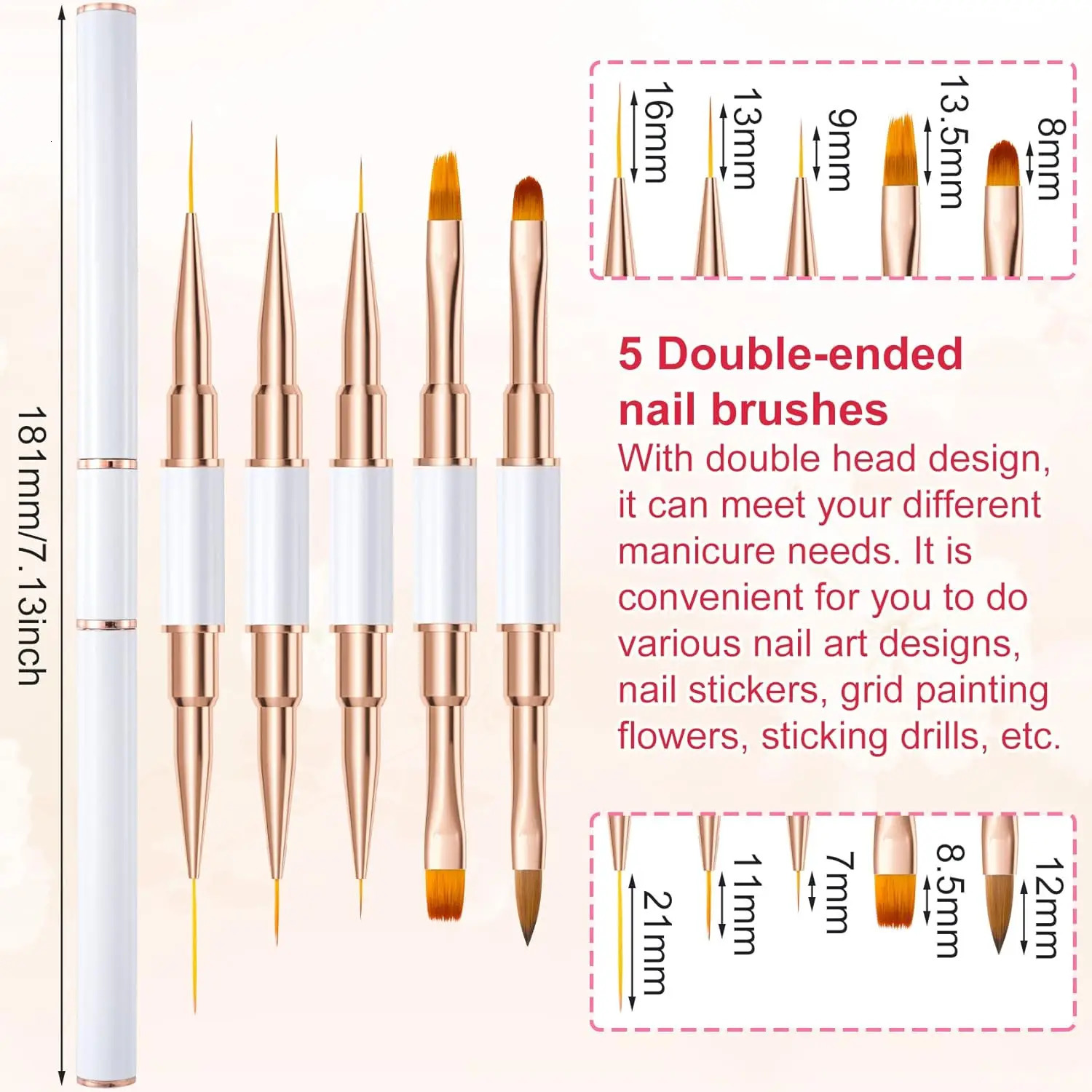 5-piece double head metal nail brush set nail brush nail polish brush gel making brush nail tool cleaning brush nail n 250716