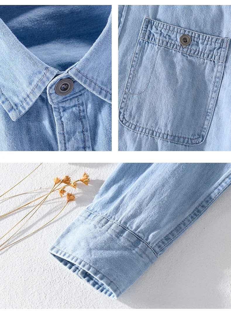 Denim shirt mens thin spring long sleeved inch clothes casual outerwear 250725