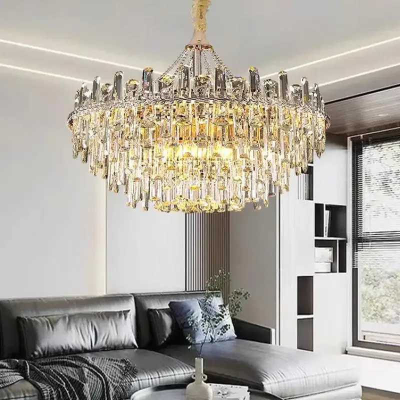 Luxury Modern LED E14 Ceiling Chandeliers Decorative Clear Crystal Hanging Lamps for Villa Living Dining Room Lighting FixturesXJ250725