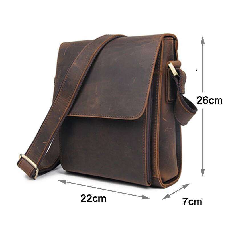 Vintage Fashion Genuine Men Shoulder Leather Messenger Bags men Crossbody bag Casual Bag Luxury Bag cowboy style Brown Medium OLOEY