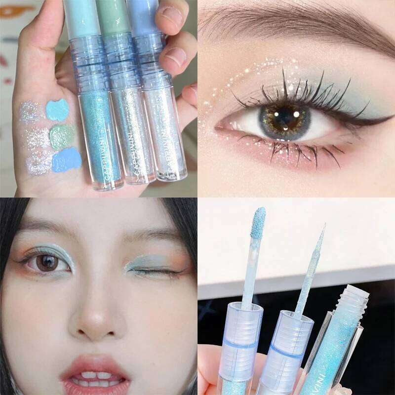 2 In 1 Double-head Glitter Liquid Eyeshadow Brightening Lightweight Waterproof Matte Blue-green Summer Lying Silkworm Eye Makeup X250