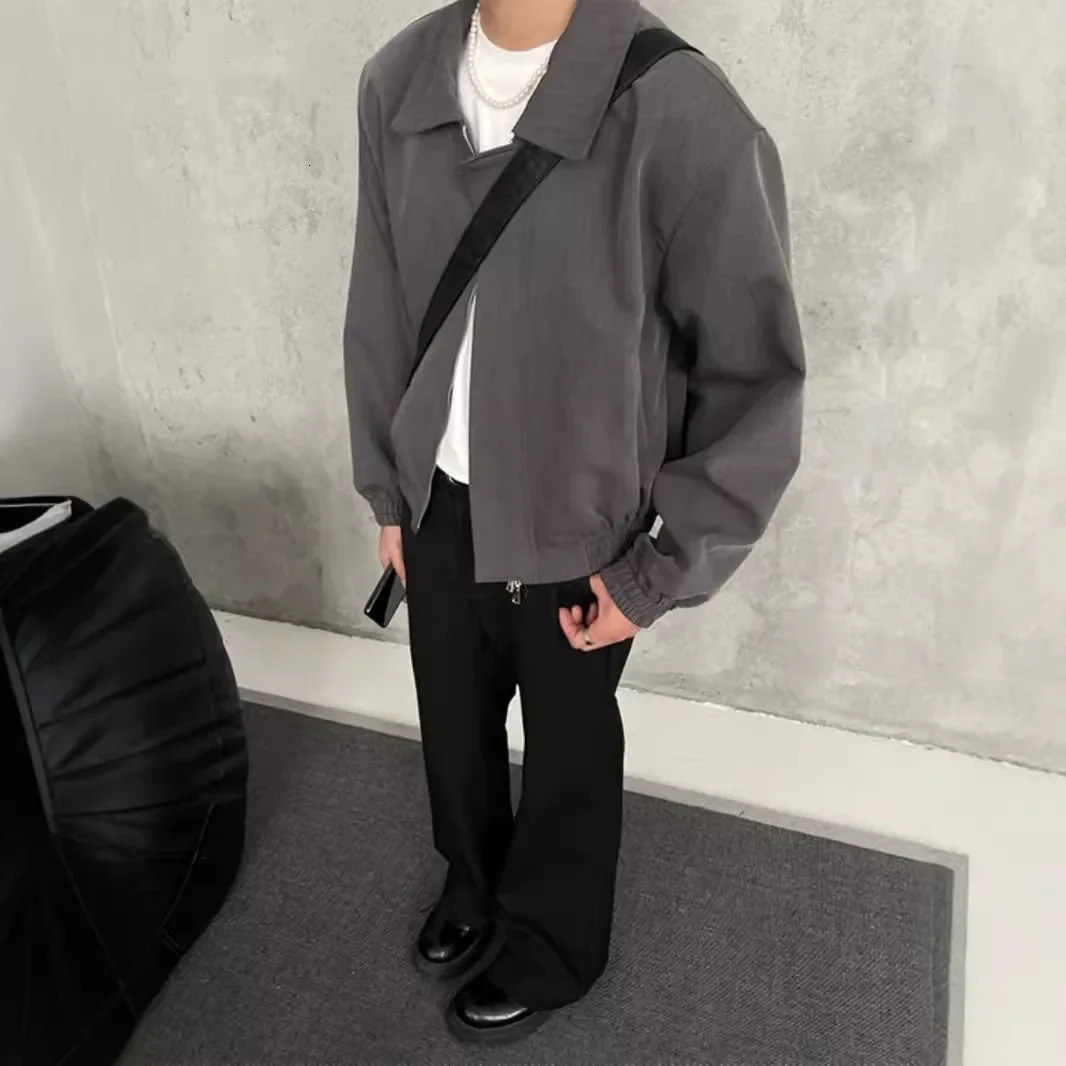 High-End Feel Cropped Jacket Trendy Lapel Zipper Up Casual Cool Gray Cropped Flight Fighter Jet Jacket For Men 250725