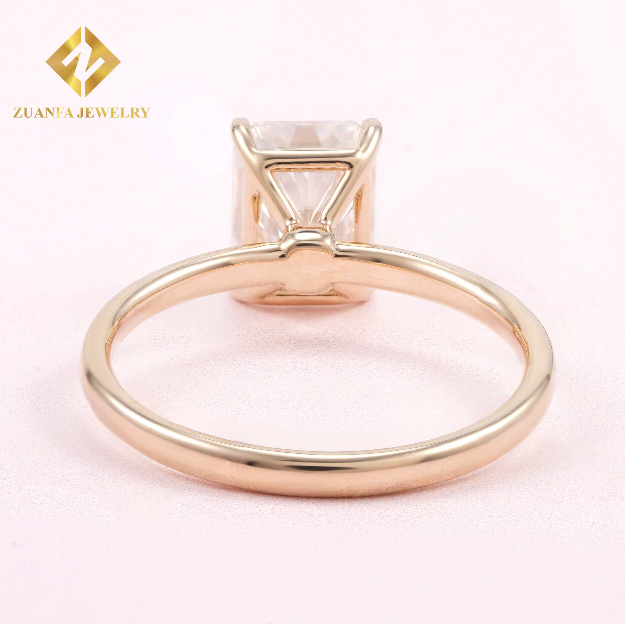 Radiant Cut Moissasnite Plain Band Engagement High Quality 14Karat Solid Gold Lab Diamonds Rings