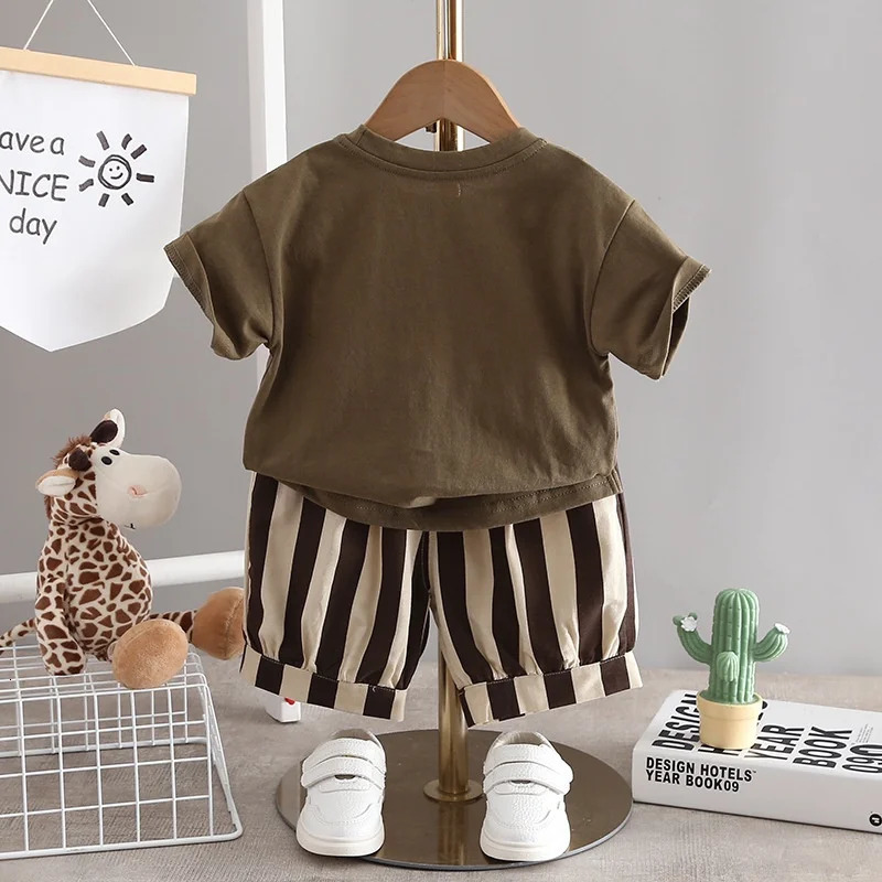 2Pcs Tshirt Shorts Set Baby Summer Clothes Fashion Casual Boy Girl Tee Stripe Shirts Suit Outfits Children Costume 250725