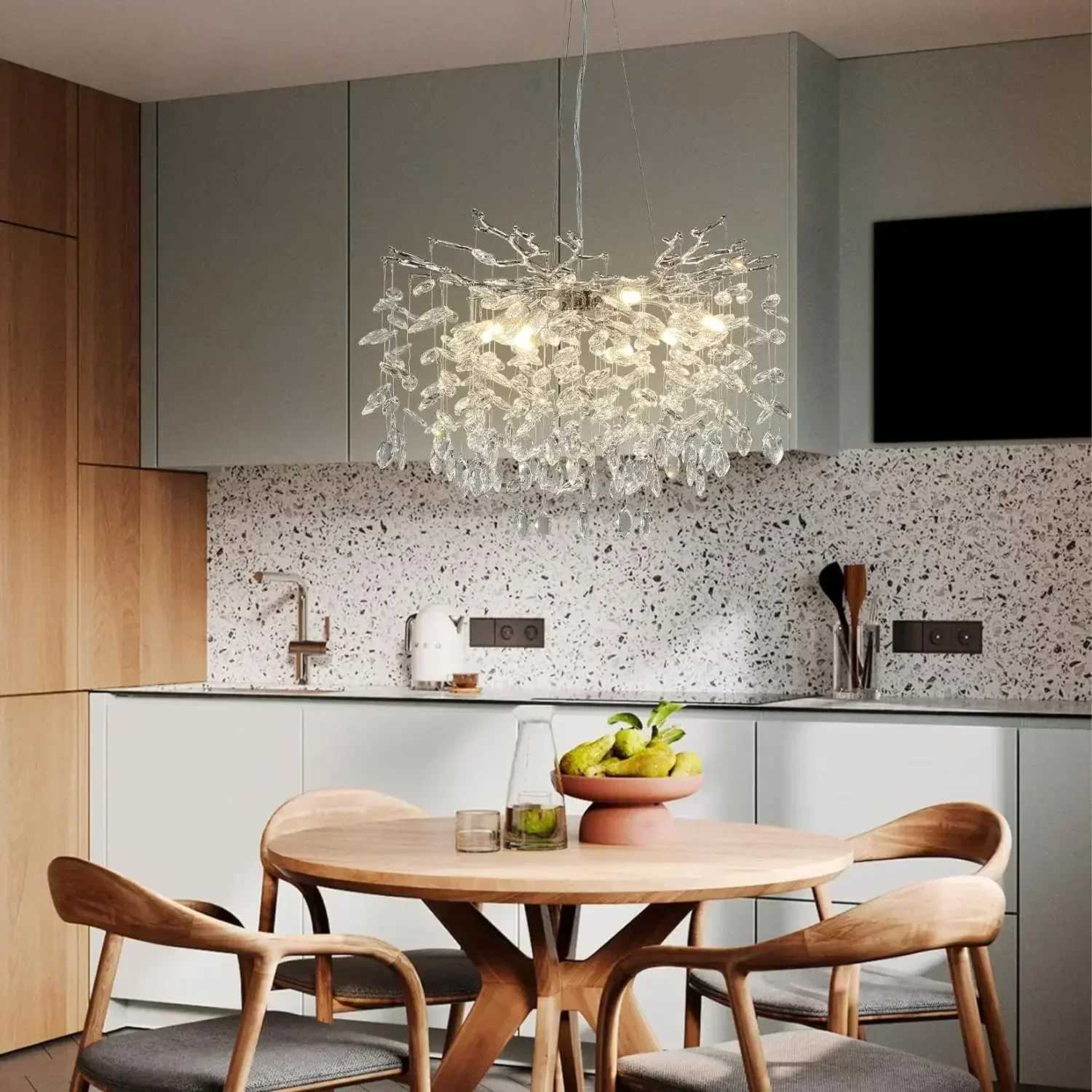 Modern Chrome Crystal Ceiling Chandelier Round Branch Crystal Chandeliers For Dining Living Room Bedroom Kitchen FixtureXJ250725