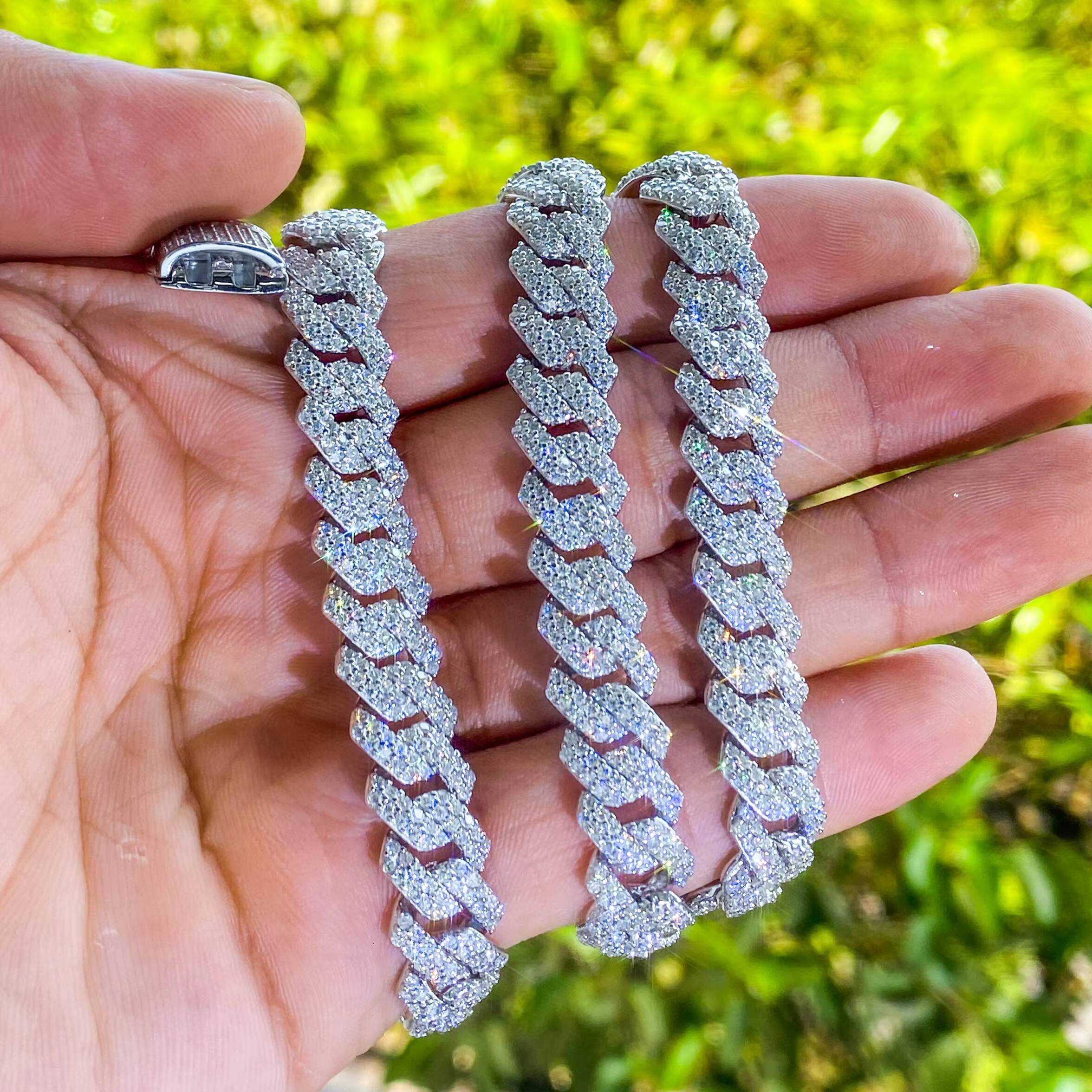 Wholesale Custom 6 8 10 12 15MM 925 Silver Cuban Link Chain Hip Hop Jewelry Iced Out Moissanite Cuban Chain Diamond Necklace