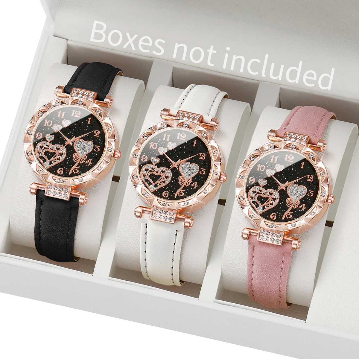3pcs/set Wen Fashion Leather Strap - Shaped Dial Quartz Watch for Ladies Black White Set X250726