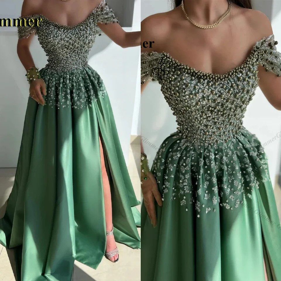 Glimmer Charming Beaded Celebrity Dresses for Woman Pleating Off the Shoulder Sweetheart Vestido De Formatura Plus Size Custom 250725