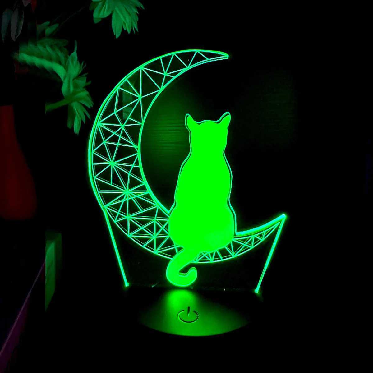 1pc Moon Cat 3D Night Light 3D Optical Illusion Lamp With Touch 7-Color Changing Ambient Light For Bedroom XJ250725
