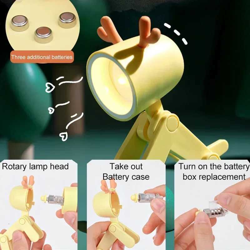 Mini LED Night Light Dog Deer DIY Foldable Desk Lamps Desktop Kids Room Bedside Bedroom Decor Holiday Cute Gifts Ornament XJ250725