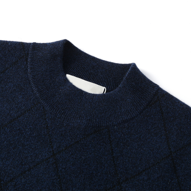 Pure Cashmere Women's Half Turtleneck Diamond Check Sweater Multicolor Classic Knit Top