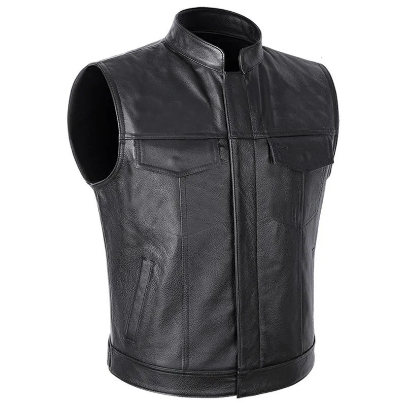 Classical Men Stand Collar Motorcycle Biker Leather Vest Male Stylish Clothing Autumn Winter Mens Faux Waistcoat 250725