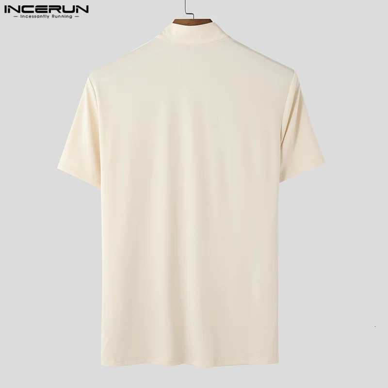 Men T Shirts Mesh Patchwork Transparent Turtleneck Short SLeeve Casual Camisetas Streetwear 2025 Fashion Sexy Tee Tops Z250725