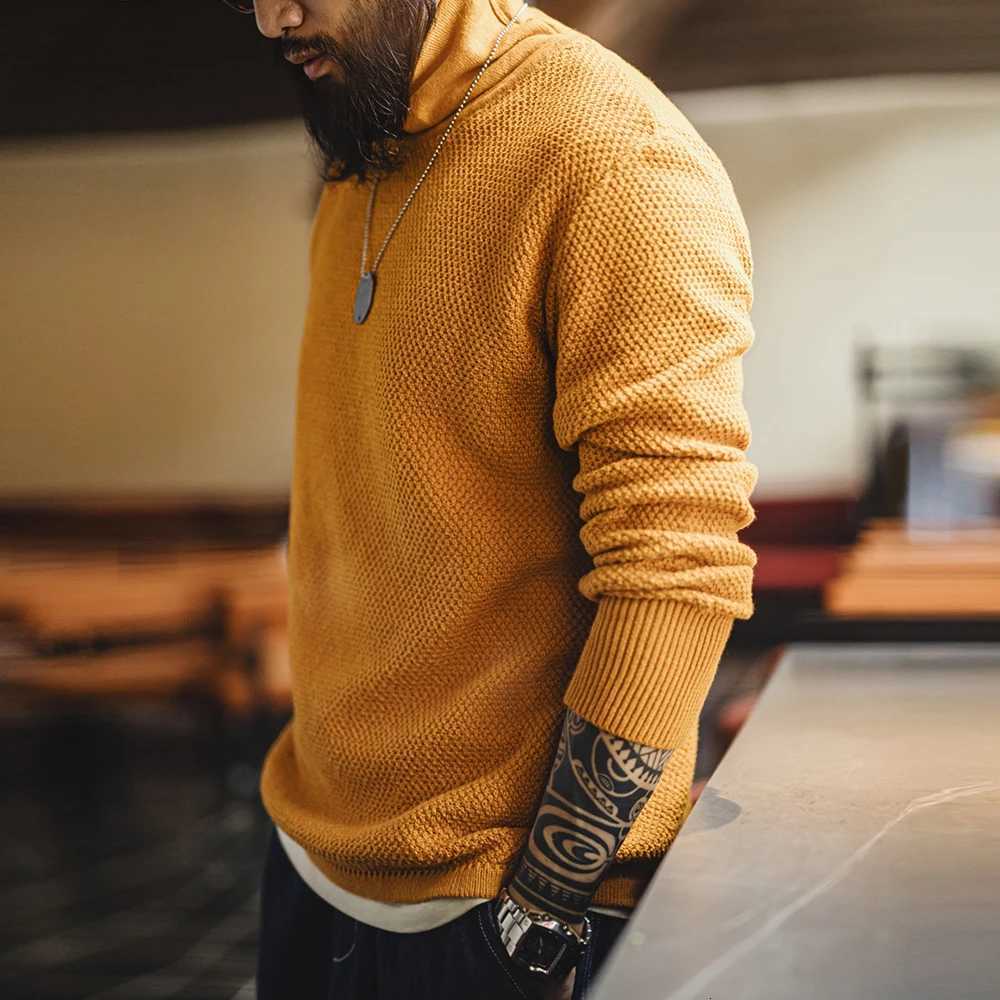 Maden New Vintage Half - Turtleneck Knitted Sweater Yellow Base Layer Pullover Warm Inner Wear for Mens Autumn and Winter Tops Z250725