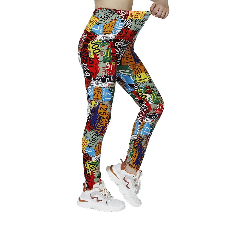 PD47 European and American Printed Digital Leggings Matte Small Foot Elastic WOMENS Cropped Pants Graffiti 250725