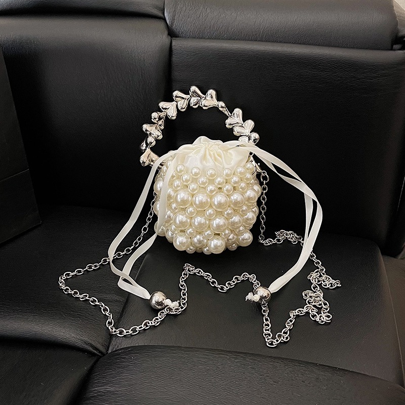 Luxury Brand Designer Bag Mini Vintage Handbag With Net Beaded Red Pearls, Chain, Ins Style, Handmade Women's Small Bag, Woven Crossbody Luxury b