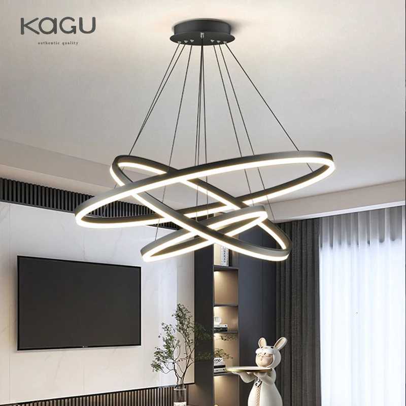 Modern Pendant Lamp Led Rings Circle Ceiling Hanging Chandelier Black Loft Living Dining Room Kitchen Indoor Lighting Fixture XJ250725