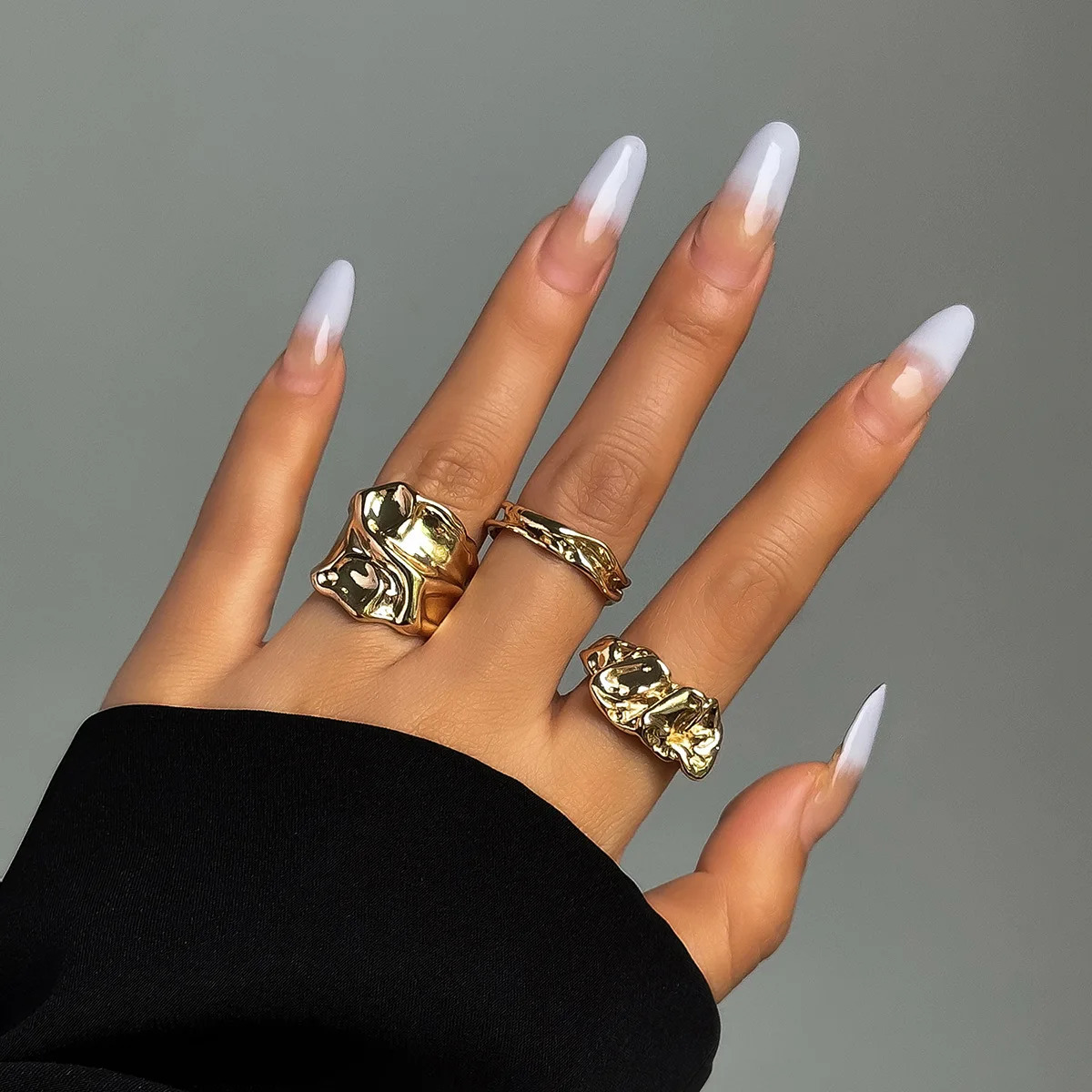 3Pcs Vintage Irregular Pleated Open Ring for Women Men Punk Liquid Metal Style Finger Y2K Accessories Fashion Jewelry 250716