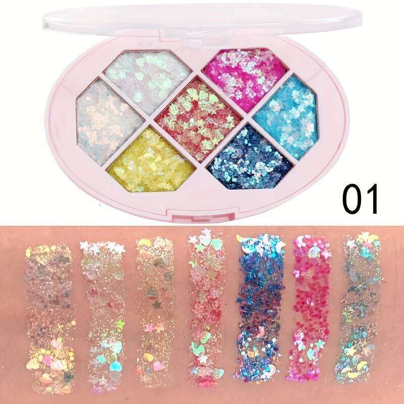 CmaaDu 7-Color Glitter Eyeshadow Tray Pearl Effect Highlighter Waterproof Long-Lasting Easy Apply for Stage Performance