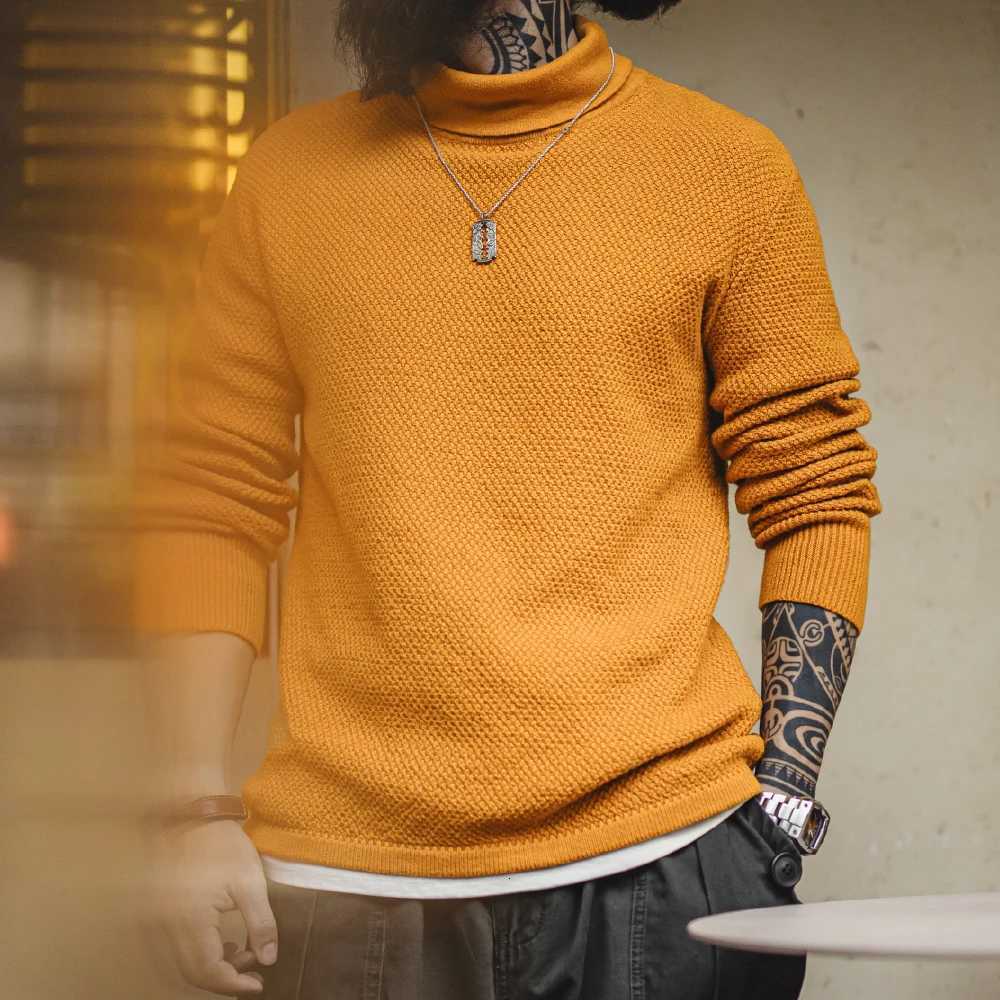 Maden New Vintage Half - Turtleneck Knitted Sweater Yellow Base Layer Pullover Warm Inner Wear for Mens Autumn and Winter Tops Z250725