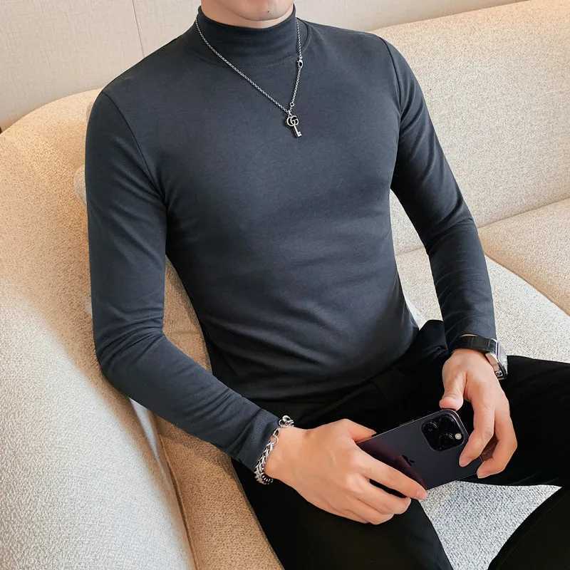 2023 Autumn Half Turtleneck T-shirt Men Solid Color Long Sleeve Slim Fit Tee Tops Fashion Casual Business Bottoming Shirt M-4XL Z250725