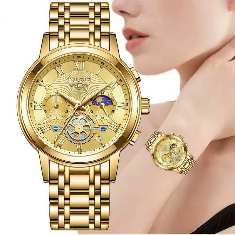 LIGE Creative Moon Phase Watch Wen Fashion Elegant Waterproof Wens Quartz Wristwatches Luxury Sport Chronograph Womens Watch X250726