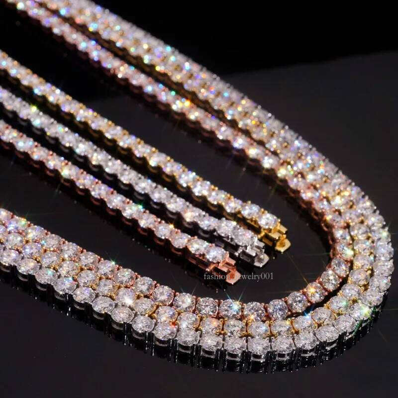 Passed Test 5mm 18-24inch Yellow White Rose Gold Plated Sterling Sier VVS D Color Moissanite Tennis Chain Necklace Bracelet Links For Women/Men