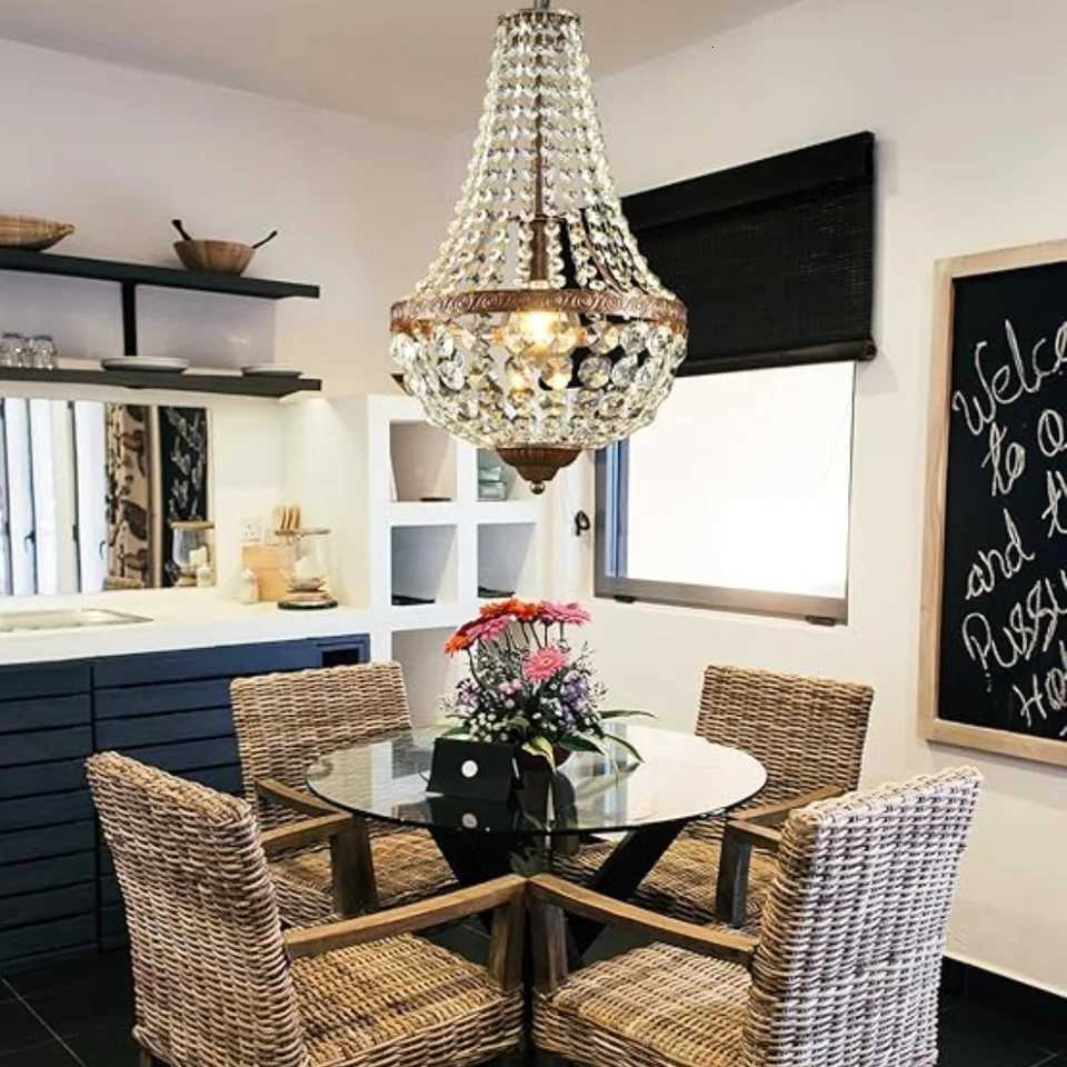 LED Crystal Chandelier Gold Vintage Industrial Dimmable Pendant Light Dining Table Lamp Hanging Room Crystal Pendant Lamp XJ250725