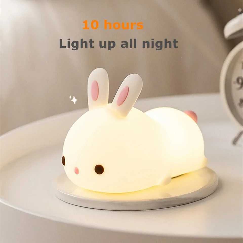 Rabbit Night Light Touch Sensor RGB LED Colorful USB Rechargeable Silicone Bunny Lamp for Childrens Toy Christmas Holiday Gift XJ250725