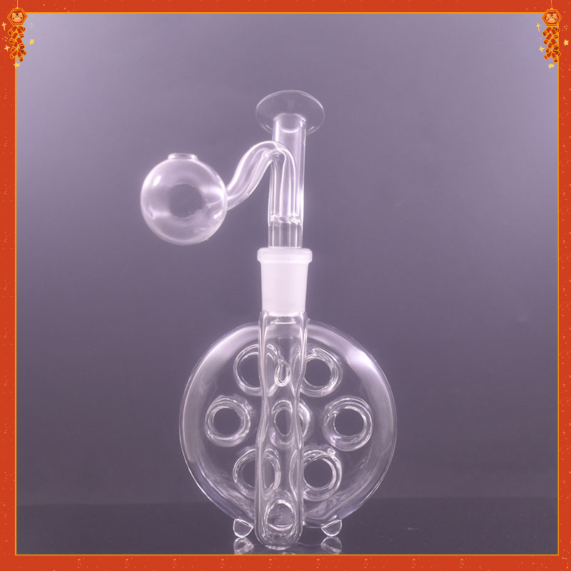 Wholesale Thick heady 7hole clear water dab rig bong pipe hookah with 14mm male glass oil burner smoking bowl SP1602