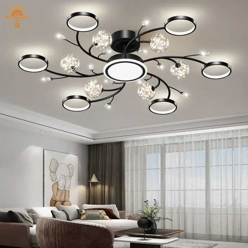 Modern Black Ceiling Chandeliers For Living Room Hall Ceiling Light Fixture Romantic Starry Gold Creative Ceiling Lamp BedroomXJ250725