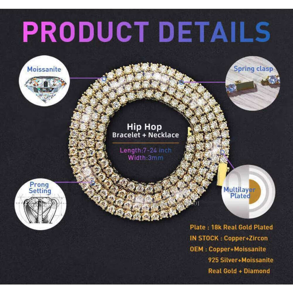 necklace moissanite chain Pendant Cross Hip Hop Vvs Moissanite Dia Tennis Chain Sier for Women Men Jewelry