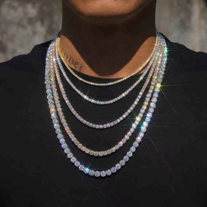 Fine Jewelry Hip Hop White Gold 925 Sterling Silver Cluster Tennis Chain VVS Moissanite Diamond Bracelet Necklace for Men Women