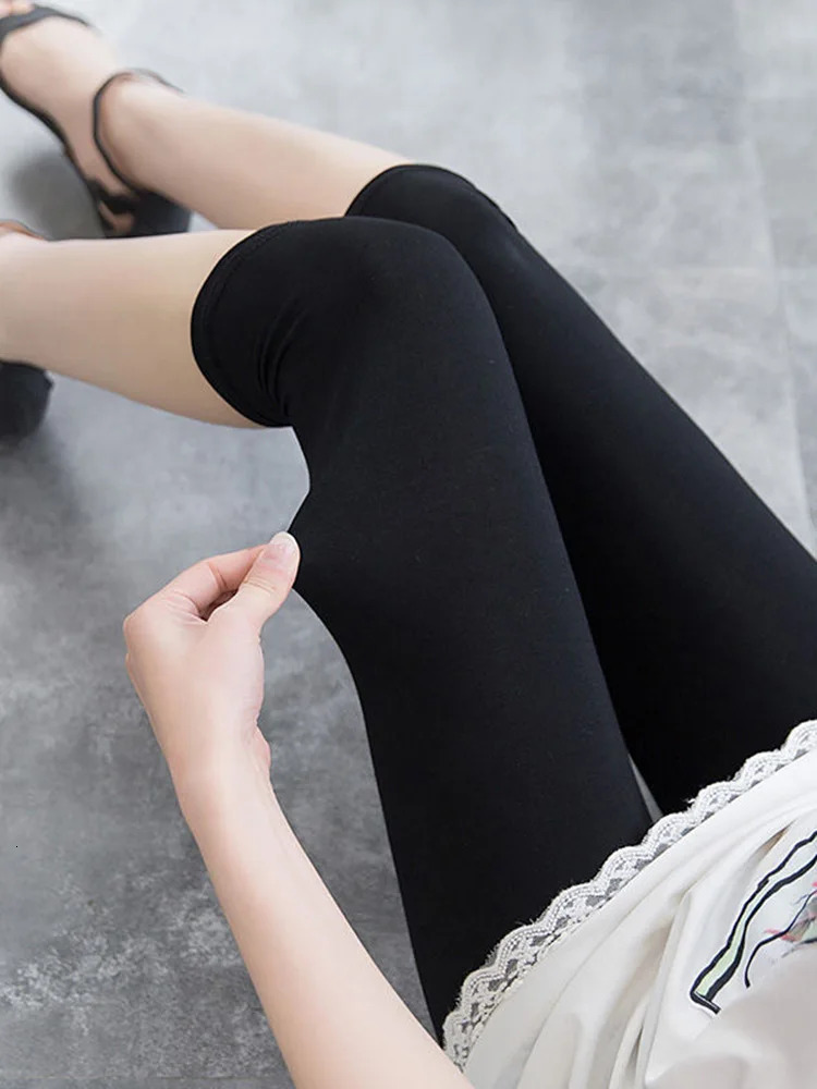 CUHAKCI Summer Short Legging Jegging Polyester Solid Black s Fitness Elastic MidCalf Cropped Pants 250725