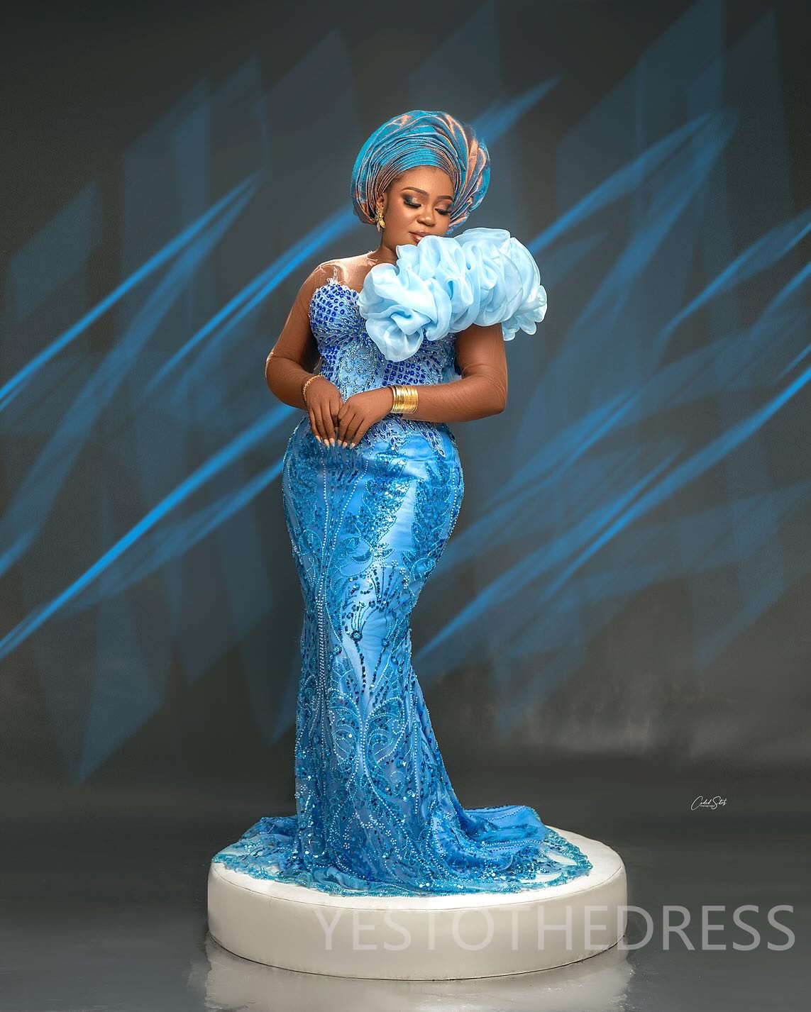 2025 Plus Size Blue Prom Dress Evening Dresses Mermaid Formal Gowns For Black Women Sheer Neck Long Sleeves Beaded Lace Birthday Dress Second Receptio