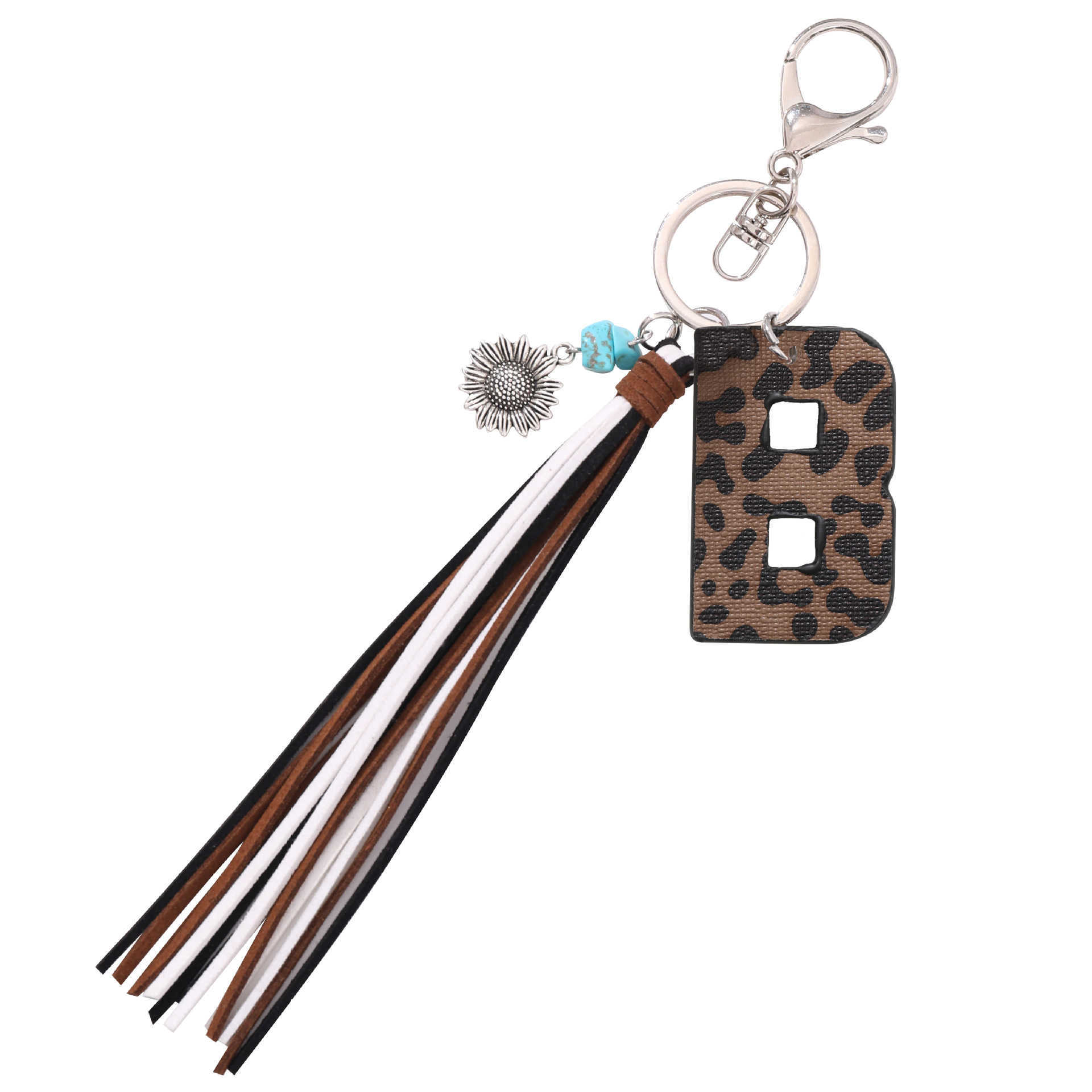 Western Cowboy Style Leopard Print Oil Edge Leather Letter a Korean Velvet Tassel Keychain Pendant Bag 250715
